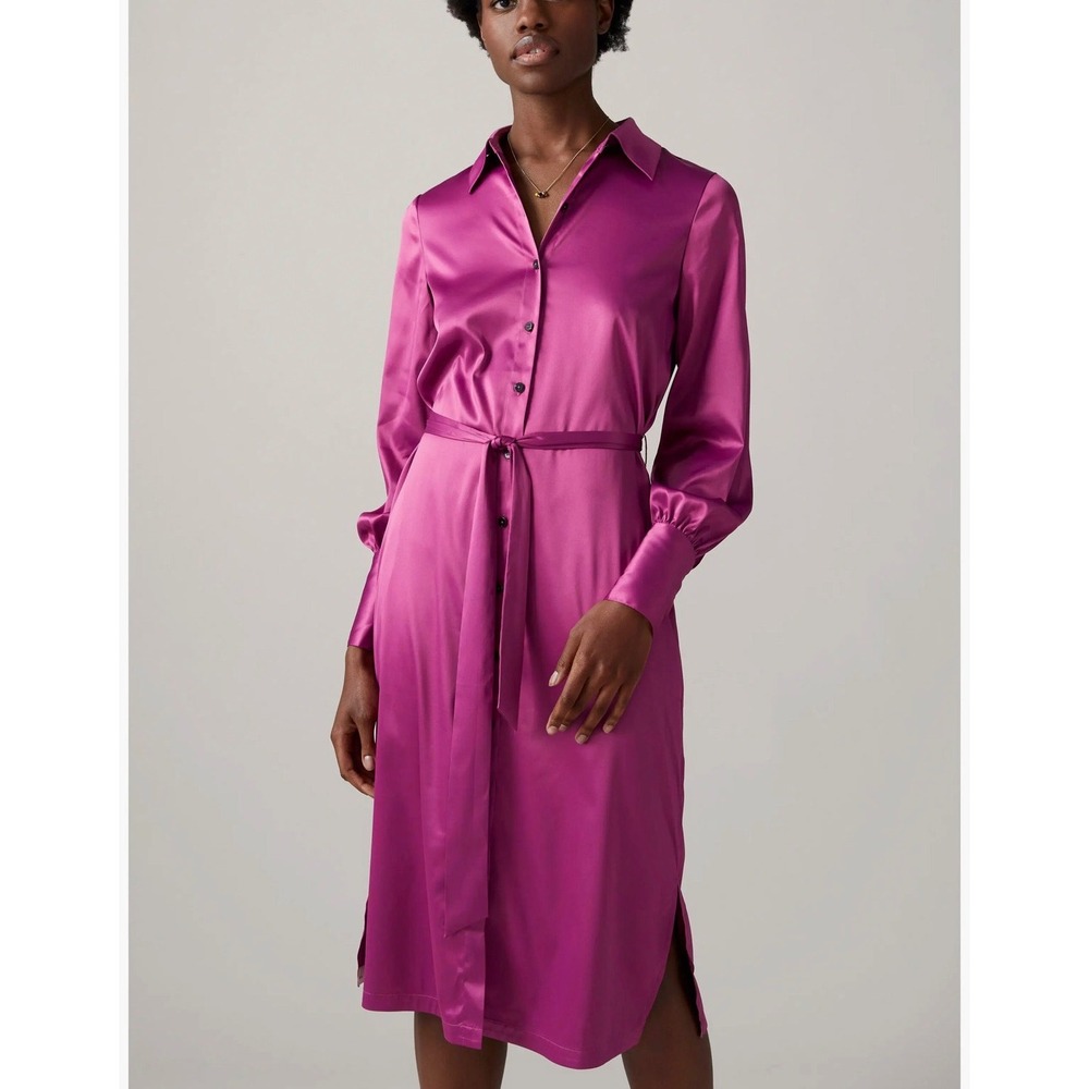 New Scotch and Soda Shirt Dress Satin Pink Magenta Women Medium Long Sleeve